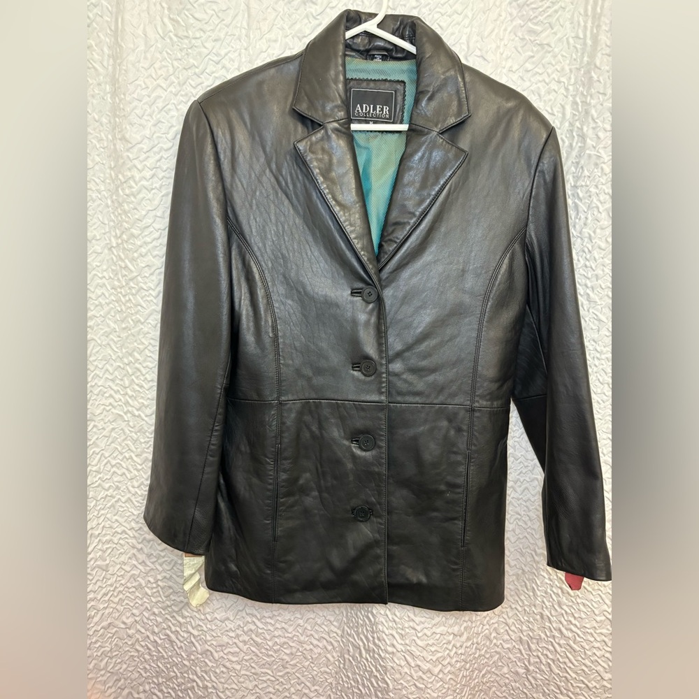 Adler Collection Womens Jacket Black Button Up Lamb Skin Leather Jacket Size M‎